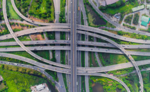 Overlapping and intersecting view of highways from above