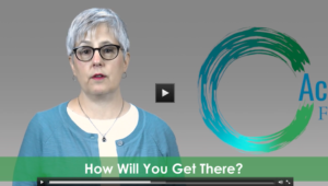 Video screenshot of Sue talking - text reads "How will you get there?"